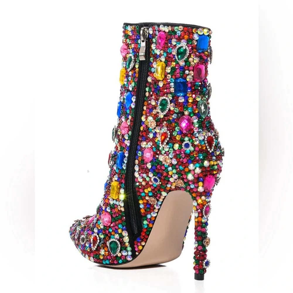 AZALEA WANG Diamond Blinged Stiletto Rhinestone Cocktail Bootie